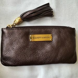 Elliott Lucca Small Wristlet Purse With Tassel Brown Metallic 3.5 x 7 Inch NWOT